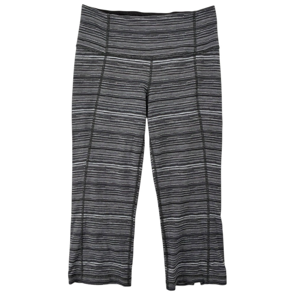 Lululemon Size 8 Cropped Leggings Back Slit Hem Gray Stripe Yoga Pants